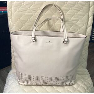 Kate Spade large pebbled leather white tote with laser cut lattice bottom